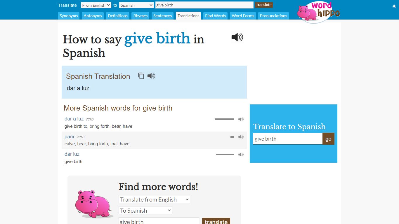 How to say "give birth" in Spanish - WordHippo